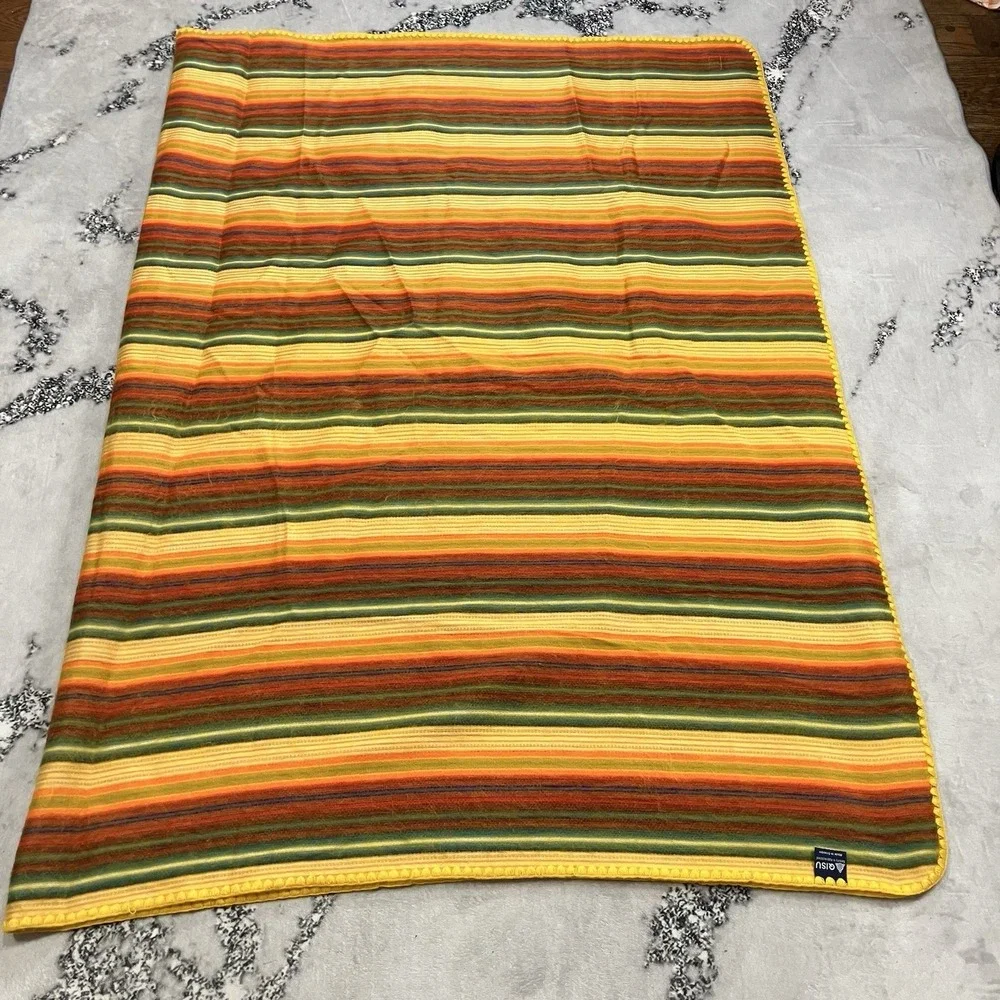 Qisu Alpaca Blend Striped Throw Blanket Yellow Orange Ecuador 88 X 62 Boho